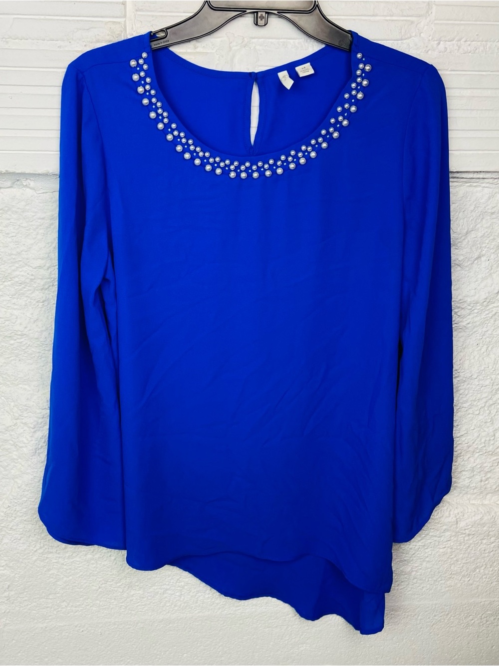 C est. 1946 Embellished pearl cobalt blue Crewneck Long-Sleeve Blouse SZ medium